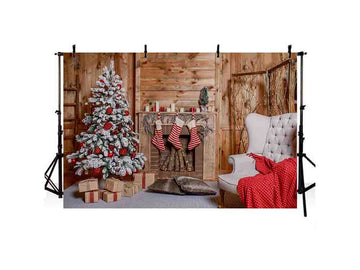 Happy Christmas Backdrop Wooden House Background Christmas Backdrops IBD-H19172